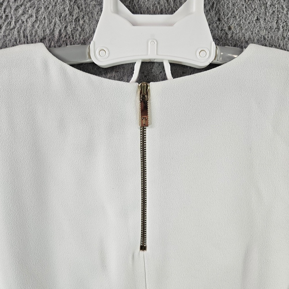 Ted Baker London Womens White Cold Shoulder Blouse Wide Sleeve Gold Zip Top Sz 2 - Picture 8 of 11